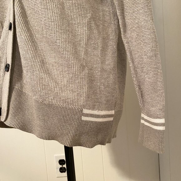 ATM Gray & White Waffle Knit Raglan Sleeve Button-Down Schoolboy Cardigan Size S - Picture 7 of 10